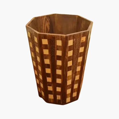 Wooden Checkered Dustbin - Woodistan