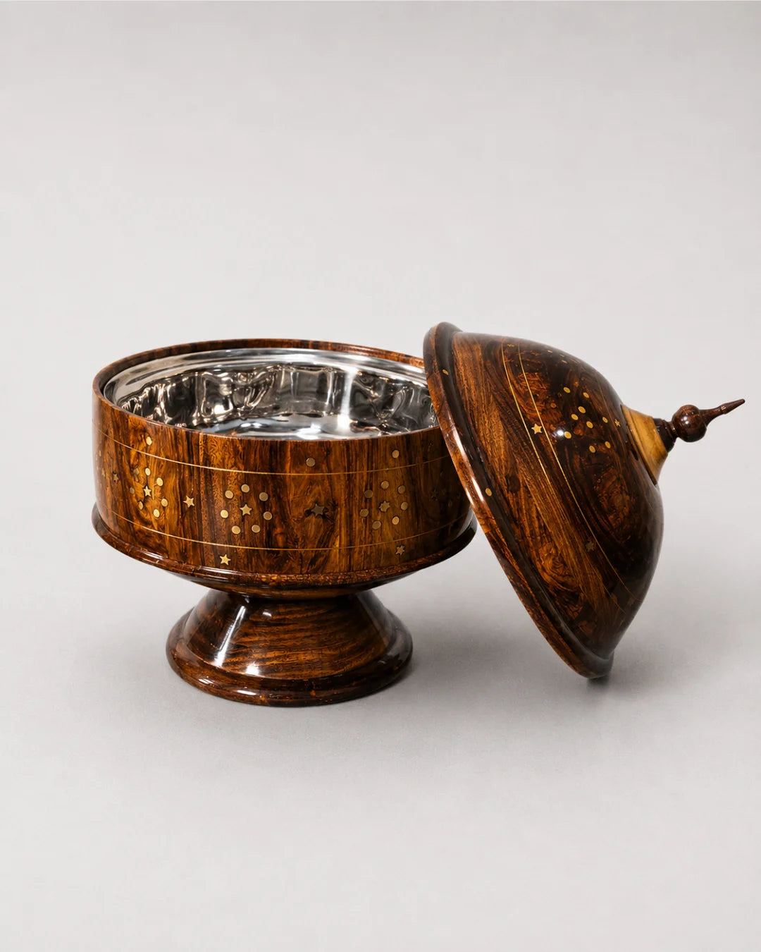 Heritage Wooden Dome Hotpot — Premium Sheesham Wood with Stainless Steel Inner Bowl