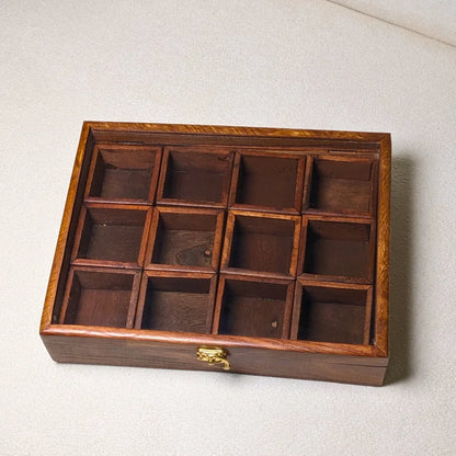 12 Portion Handmade Natural Wood Spices Box