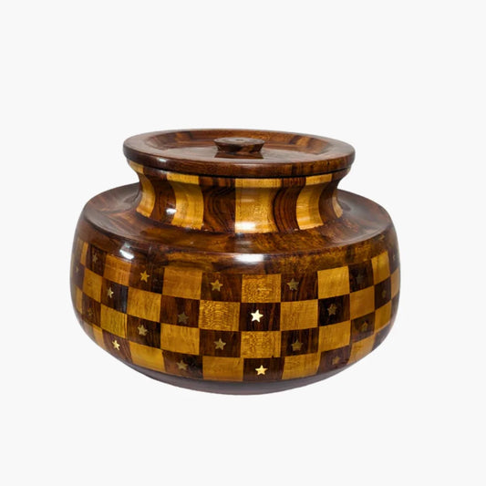 Handmade Wooden Daig Style Chapati Hotpot with Checkered Pattern