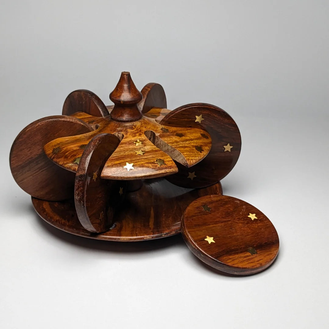 Wooden Tea Coaster Set with Bloom Stand