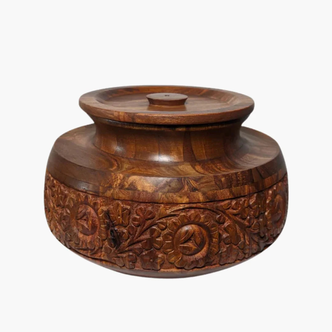 Handmade Wooden Daig Style Chapati Hotpot with Carving Art