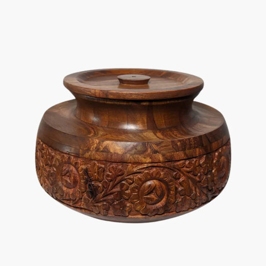 Handmade Wooden Daig Style Chapati Hotpot with Carving Art