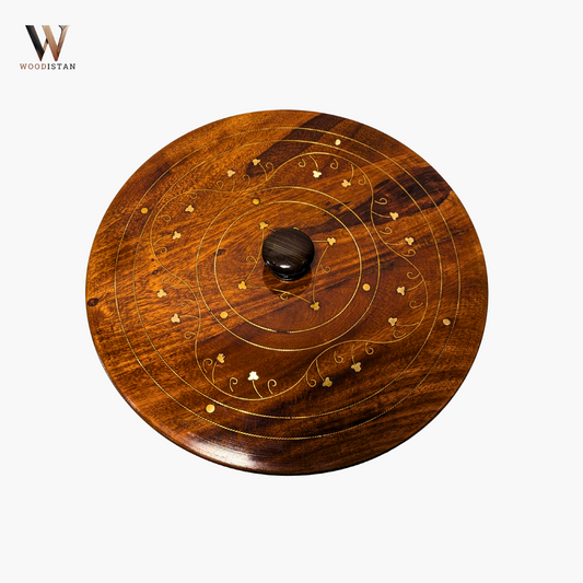 Handmade Wooden Chapati Hotpot with Brass Artwork