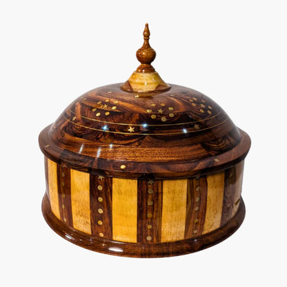 Handmade Wooden Dome Striped Hotpot with Steel Bowl