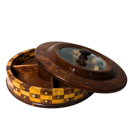 Handcrafted Wooden Dry Fruit Box - Checkered Design