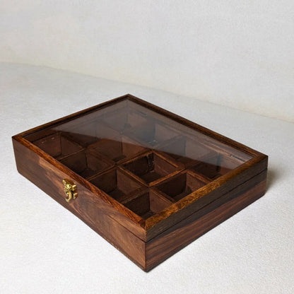 12 Portion Handmade Natural Wood Spices Box