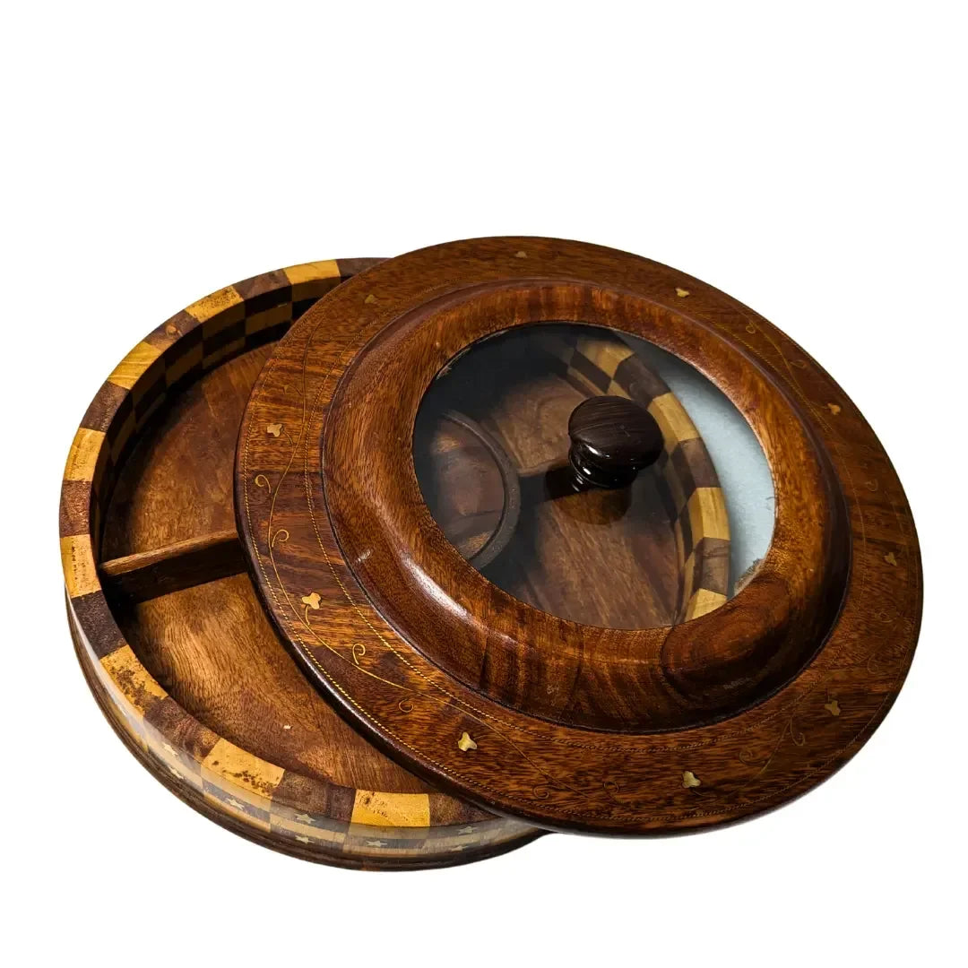 Handcrafted Wooden Dry Fruit Box - Checkered Design - Woodistan