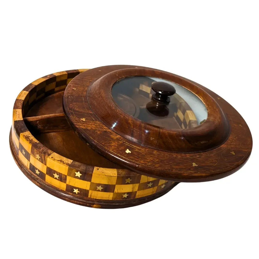 Handcrafted Wooden Dry Fruit Box - Checkered Design - Woodistan
