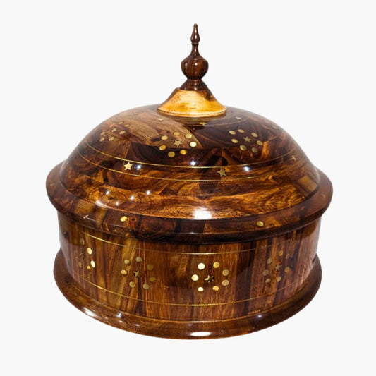 Handmade Wooden Dome Hotpot with Steel Bowl & Brass Art