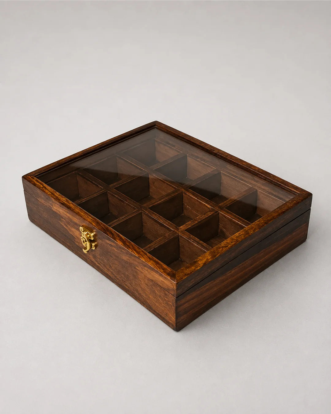 12 Portion Handmade Natural Wood Spices Box