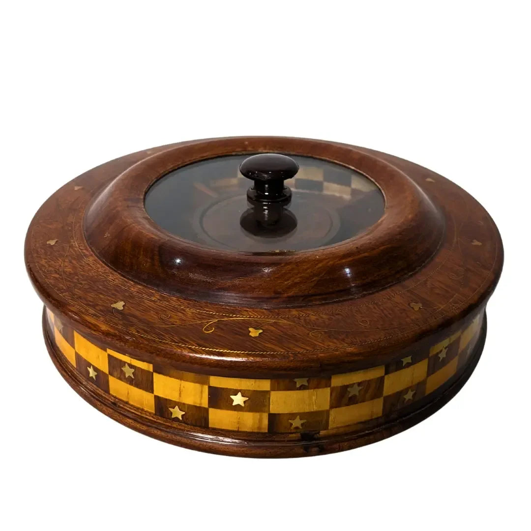 Handcrafted Wooden Dry Fruit Box - Checkered Design - Woodistan
