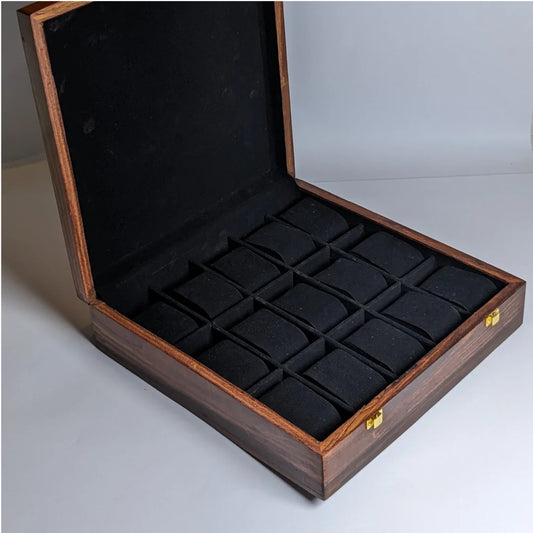 Wooden Watch Box with Plain Top, Plain Design & Shape-Holding Cushions – Organizer for 15 Watches