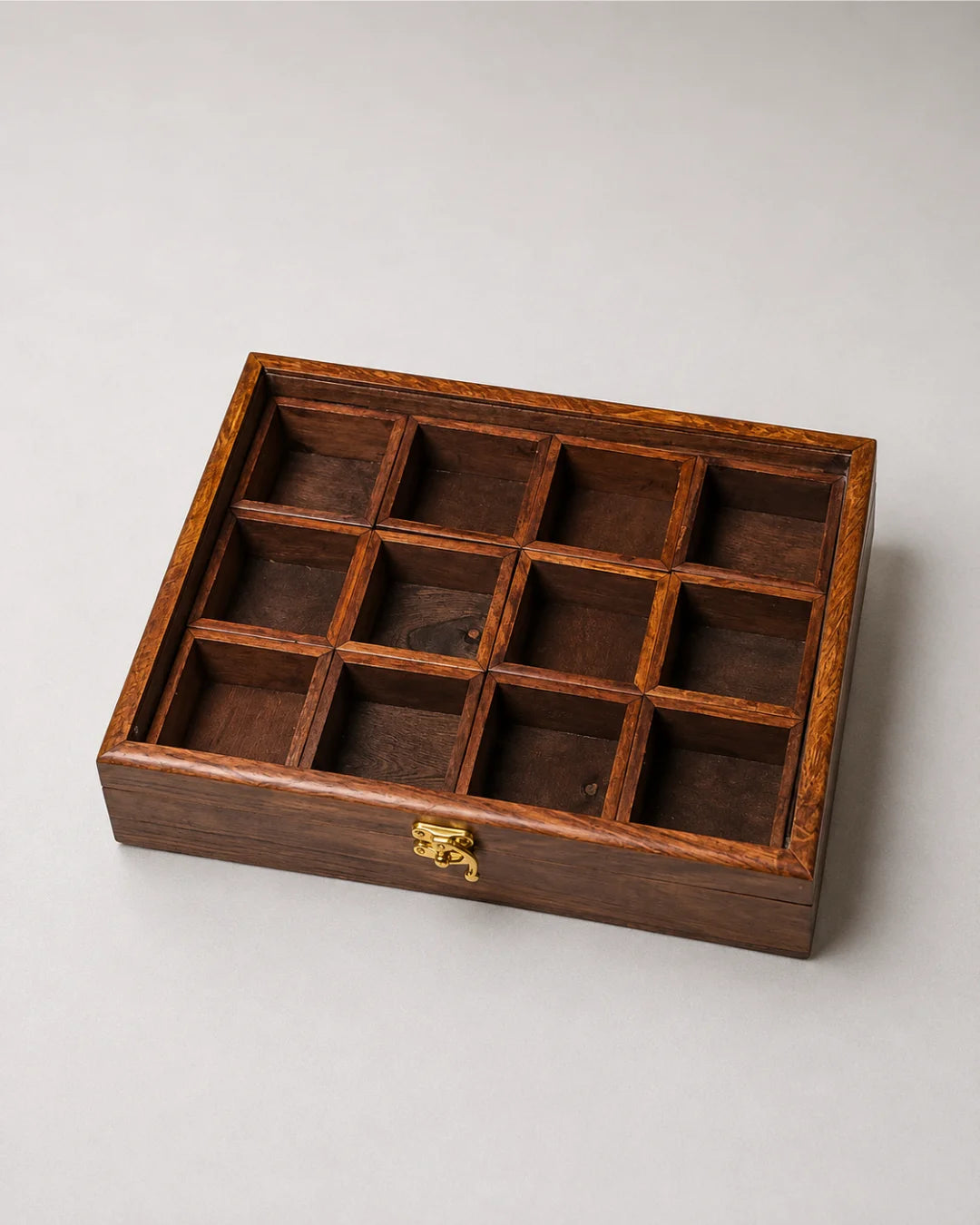12 Portion Handmade Natural Wood Spices Box