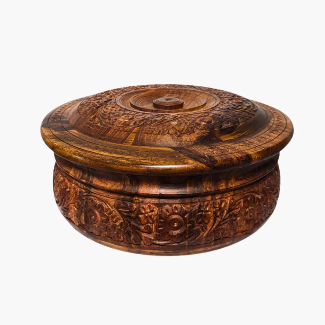 Handmade Wooden Chapati Hotpot with Carving Art