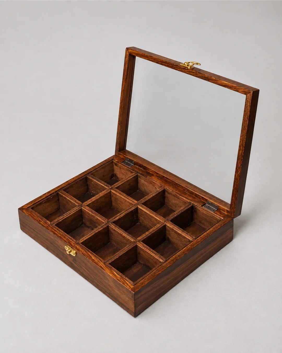 12 Portion Handmade Natural Wood Spices Box
