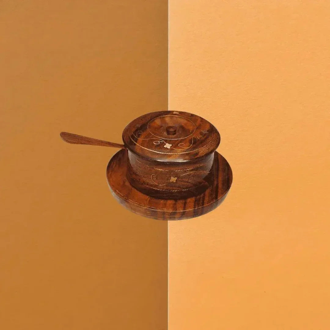 Wooden Sugar Pot with Brass Engraving - Woodistan