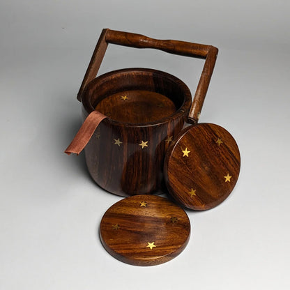 Wooden Tea Coaster Set with Bucket