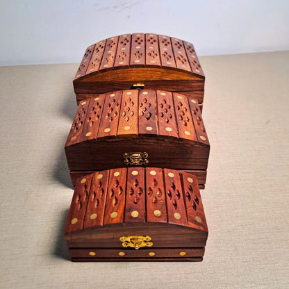 Set of 3 Wooden Jewelry Boxes "Heritage Chest Trio" - Woodistan