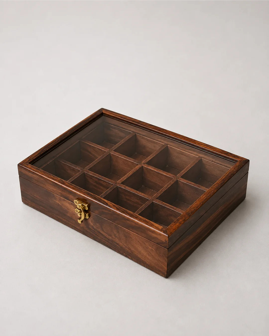 12 Portion Handmade Natural Wood Spices Box