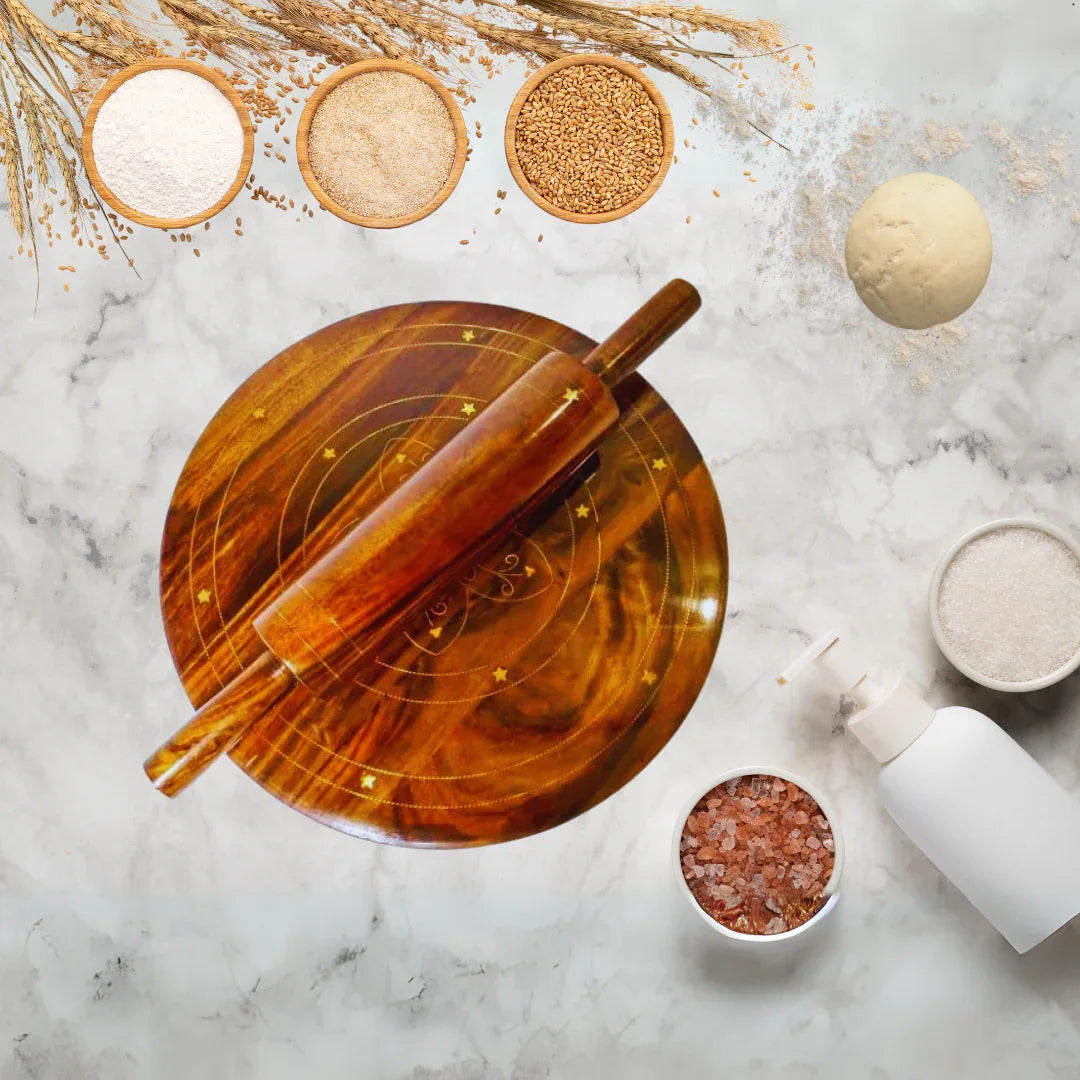 Wooden Rolling Pin with Base | Chakna Belan Set - Woodistan