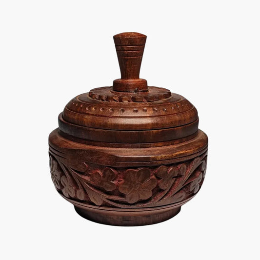 Hand Carved Wooden Candy Jar with Lid