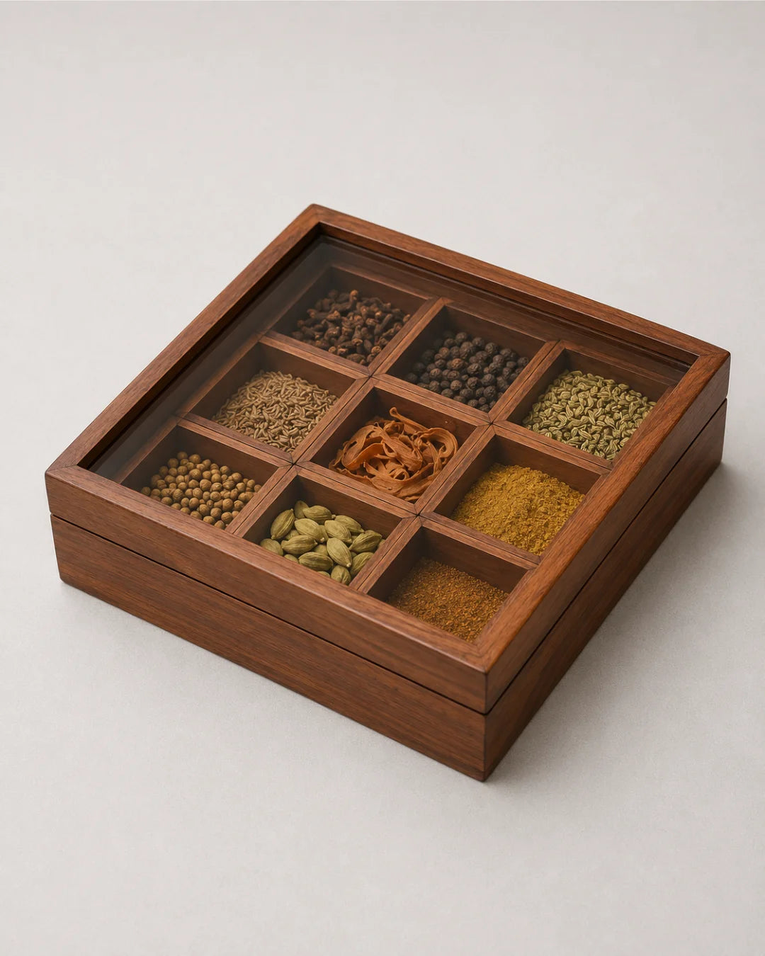Wooden Spices Box with Glass Lid