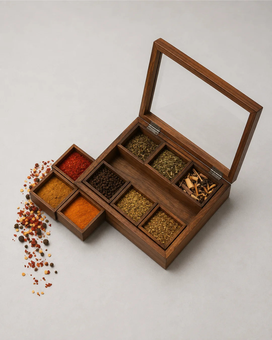 Wooden Spices Box with Glass Lid