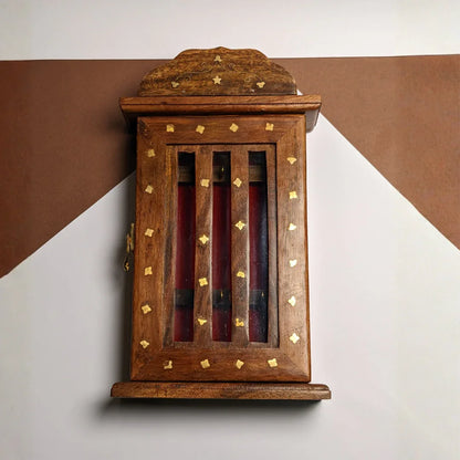 Handmade Wooden Wall Mounted Key Box with Glass Panel and 6 Key Hooks - Woodistan