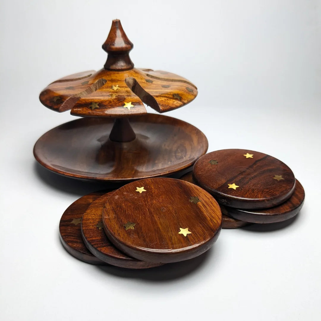 Wooden Tea Coaster Set with Bloom Stand