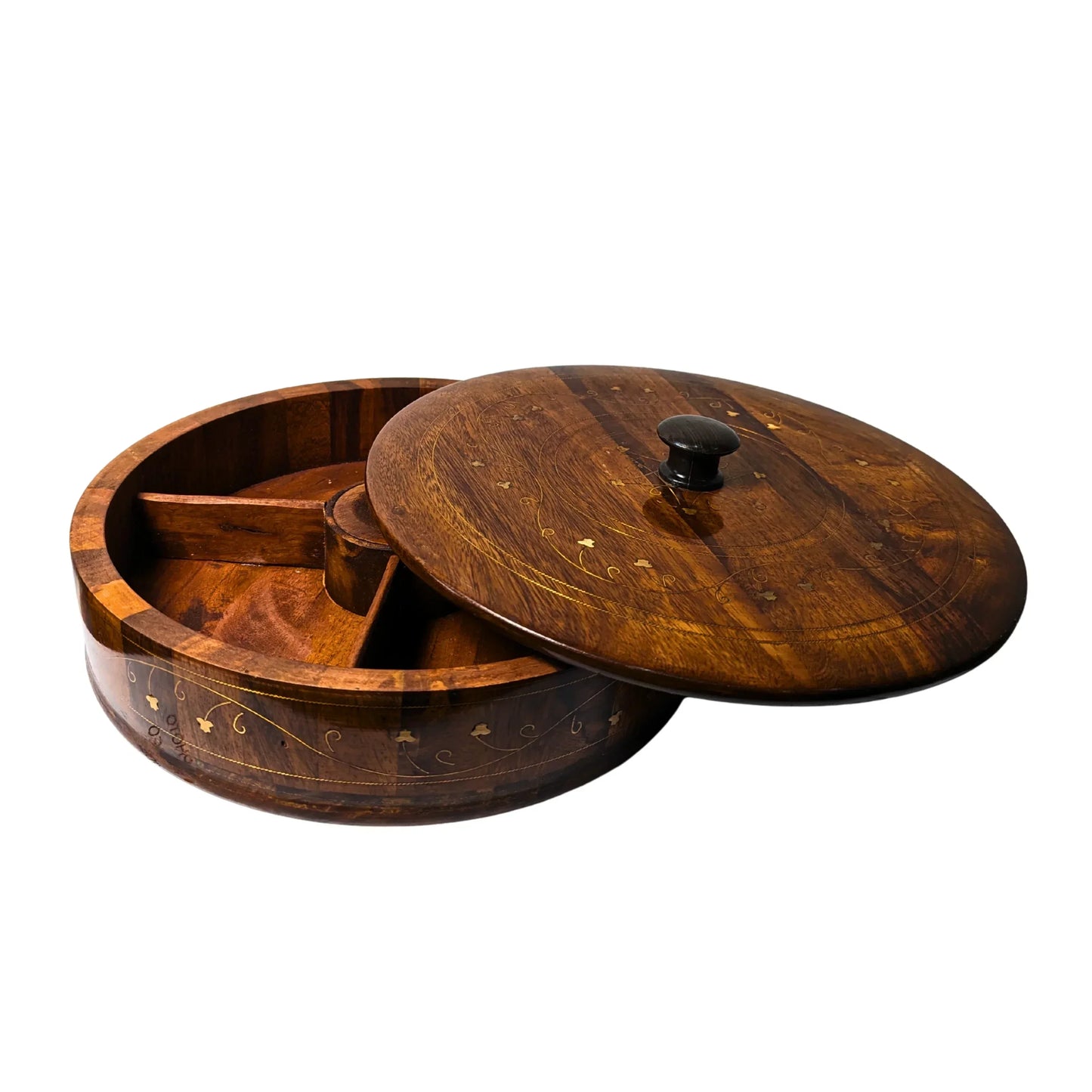 Wooden Dry Fruit Box with Brass Decor - Woodistan