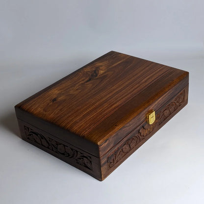 Wooden Watch Box with Plain Top, Carving Art & Shape-Holding Cushions – Organizer for 10 Watches