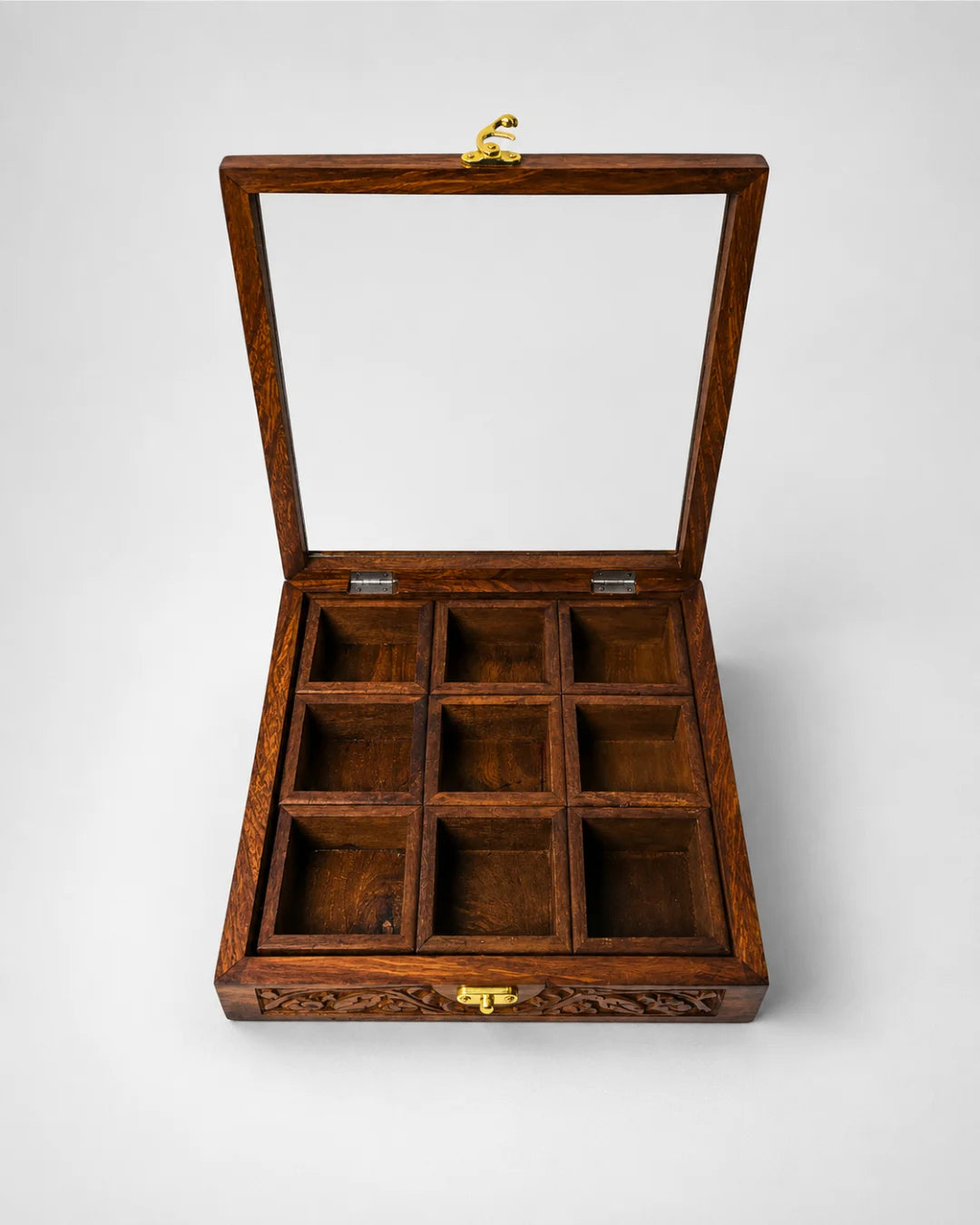 9 Portion Wooden Carved Spice Storage