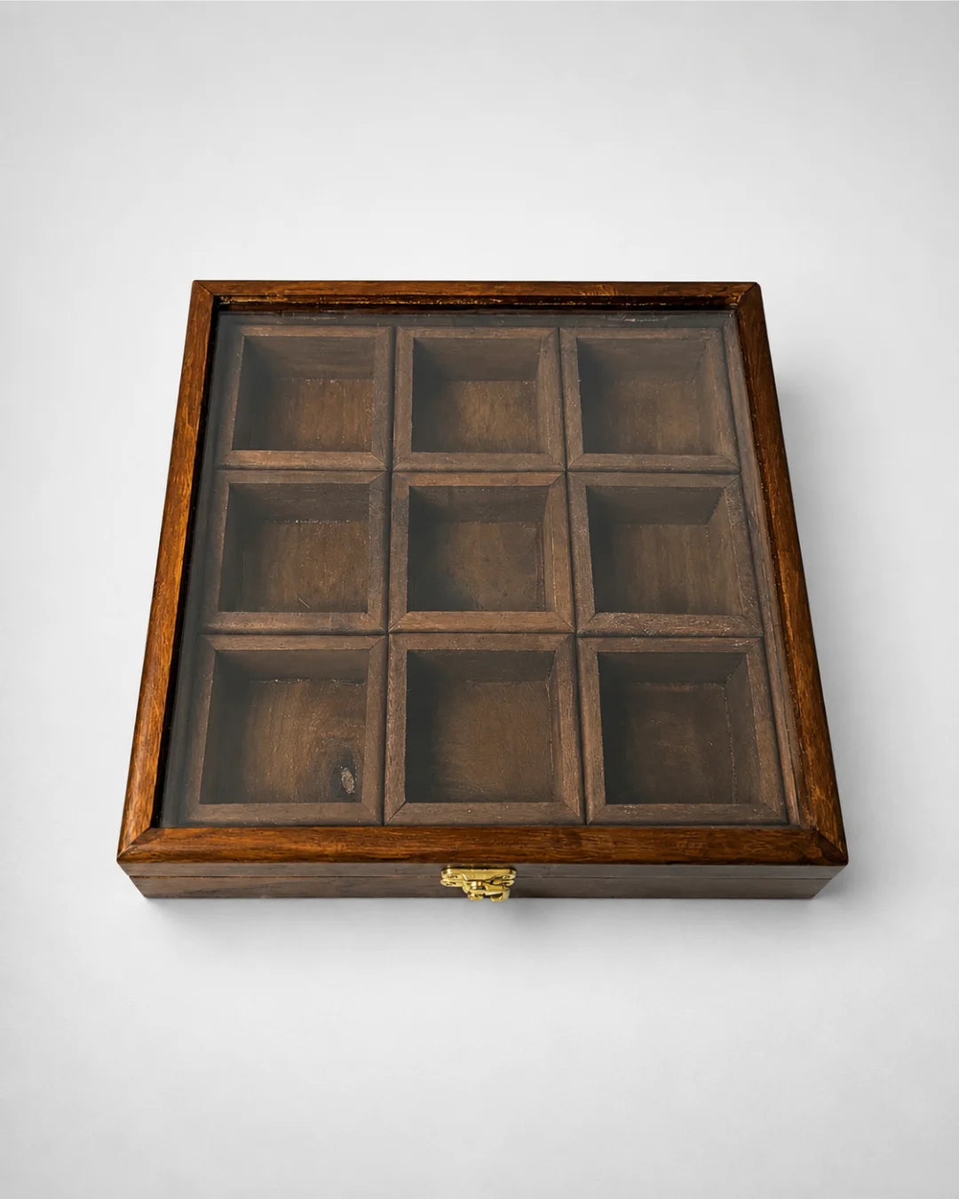 9 Portion Wooden Carved Spice Storage