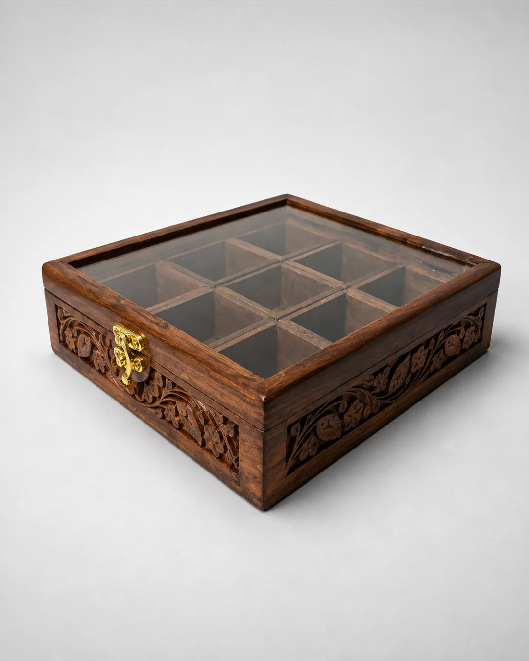 9 Portion Wooden Carved Spice Storage