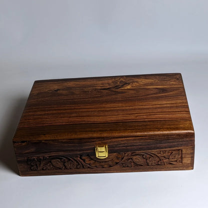Wooden Watch Box with Plain Top, Carving Art & Shape-Holding Cushions – Organizer for 10 Watches