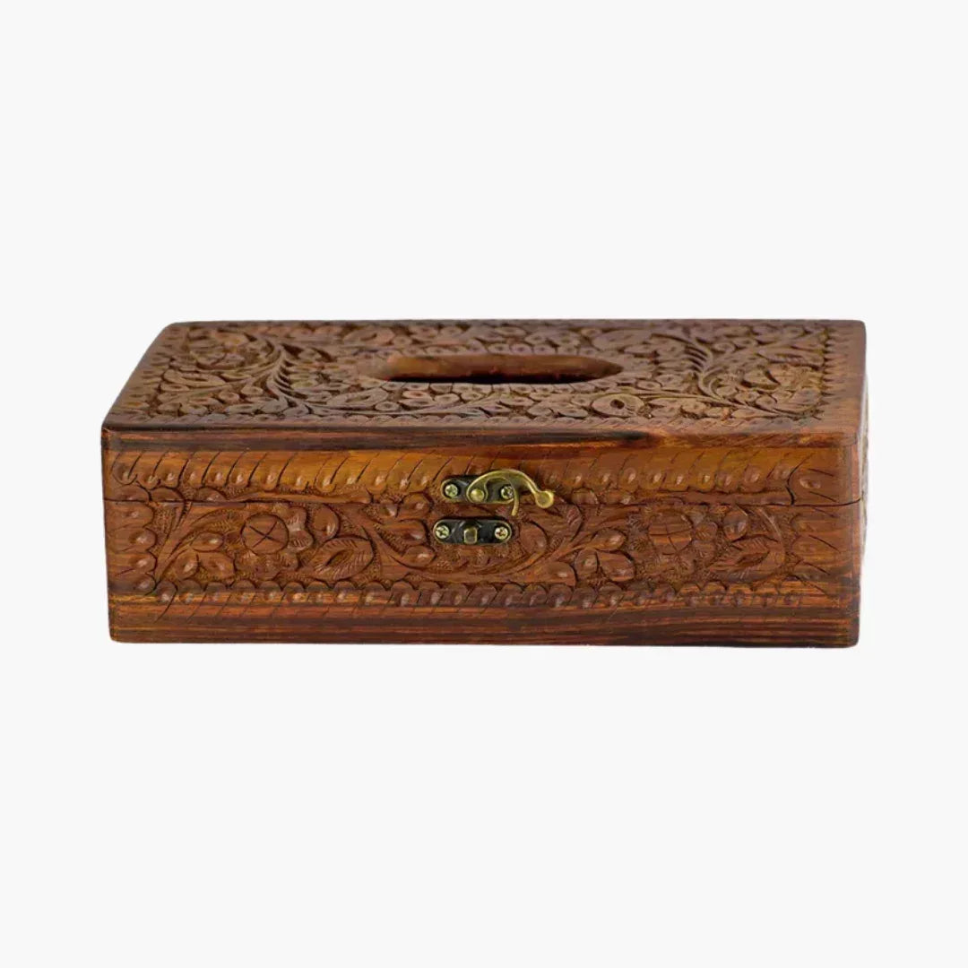 Wooden Tissue Box Holder Carving Art - Woodistan