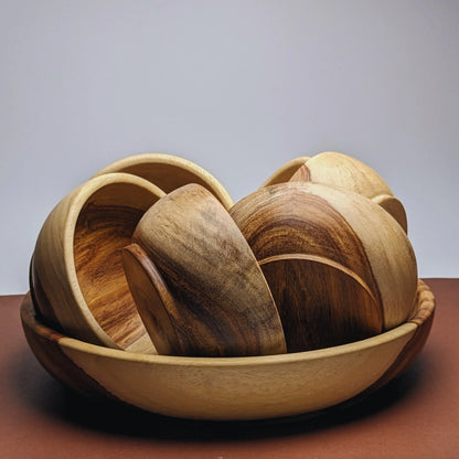 Wooden Serving Bowl Set with Line Art – Artistic Wooden Tableware - Woodistan