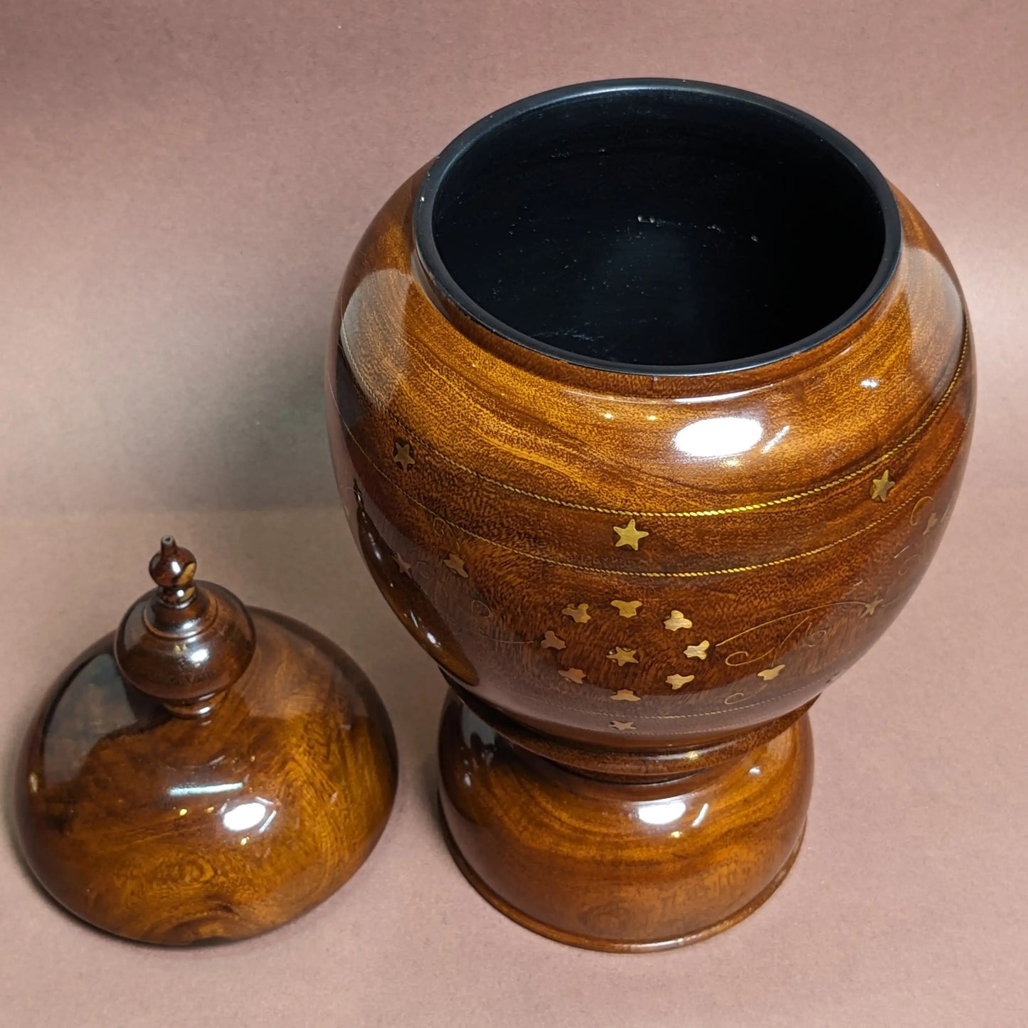 Wooden Brass Art Candy Jar with Lid - Woodistan