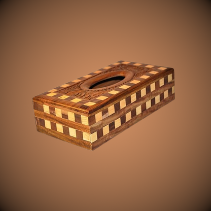 Wooden Checkered Tissue Box Holder