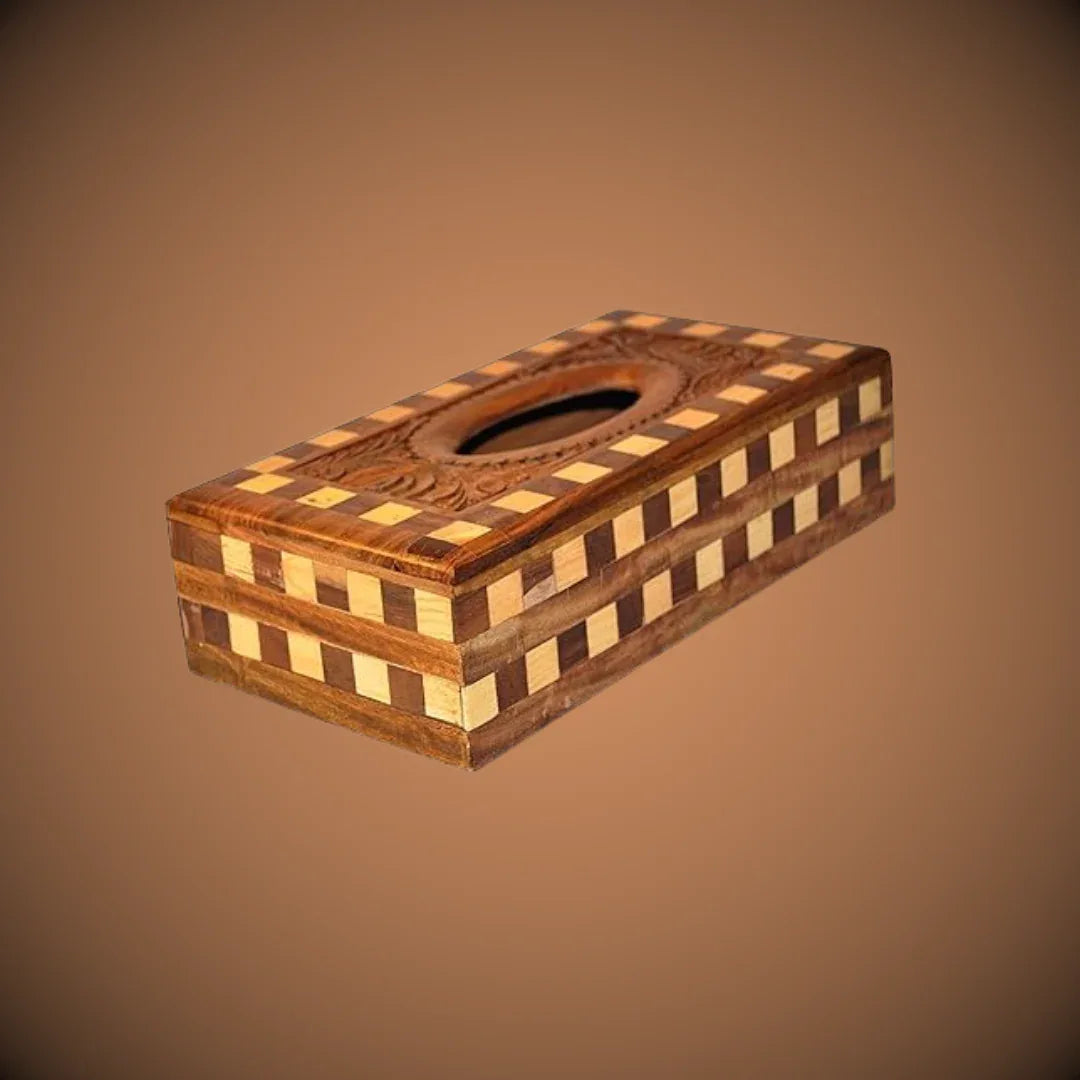 Wooden Checkered Tissue Box Holder - Woodistan