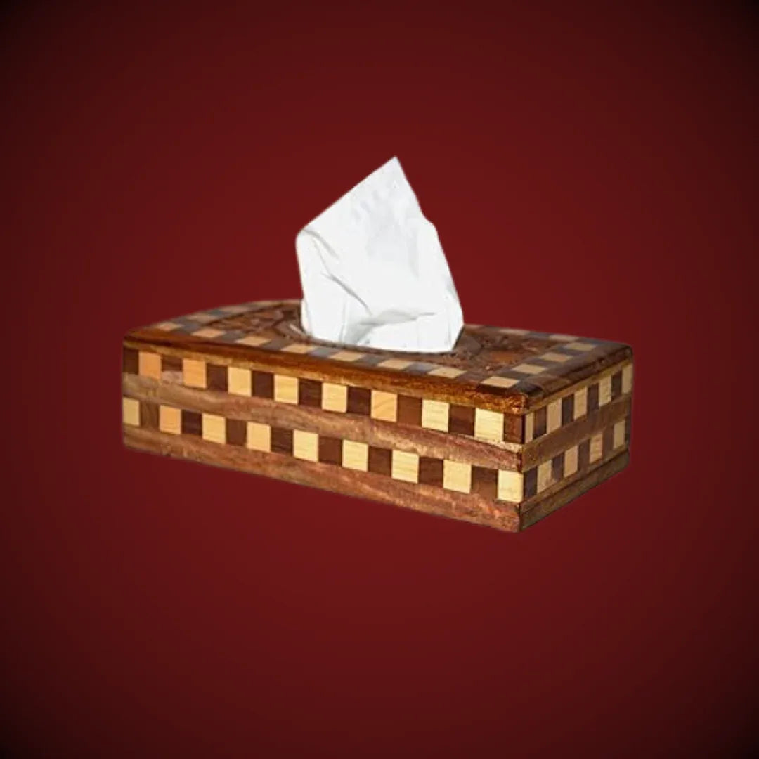 Wooden Checkered Tissue Box Holder - Woodistan