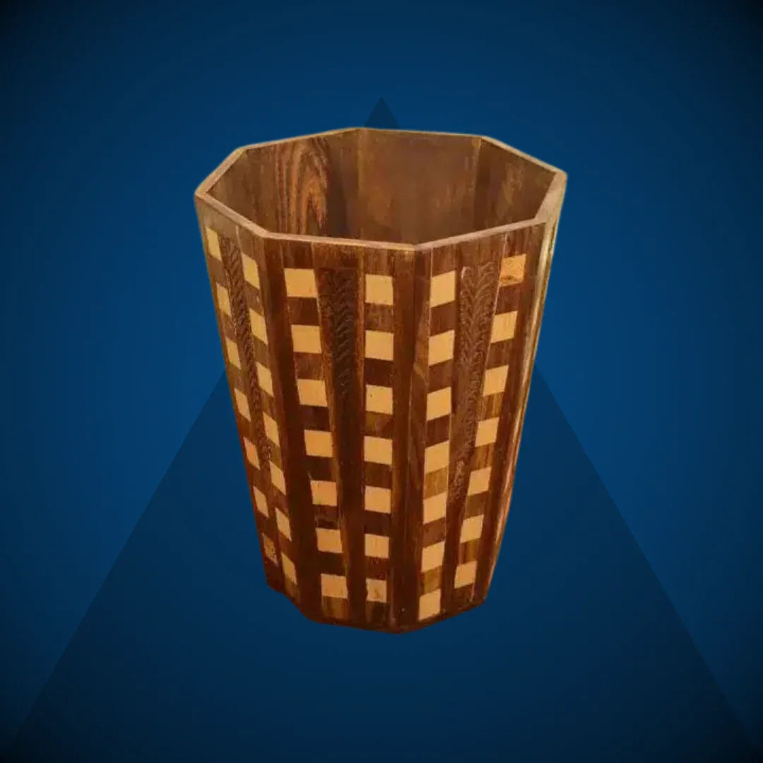 Wooden Checkered Dustbin - Woodistan