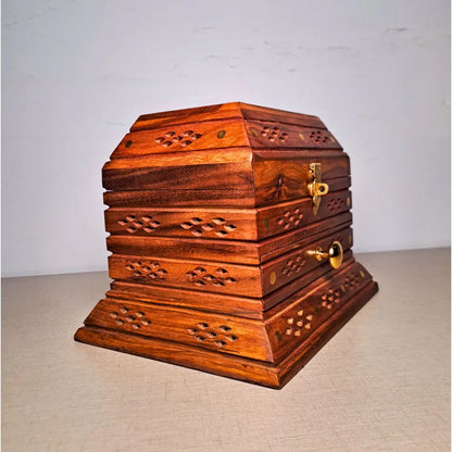 Hand-Carved Shesham Wood Jewelry Box with Drawer - 9x12 Inches - Woodistan