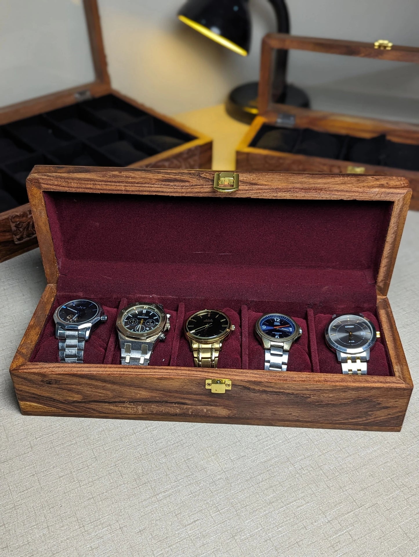 Handmade Wooden Watch Organizer Box - for 5 Watches