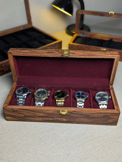 Wooden Watch Box - Organizer for 5 Watches