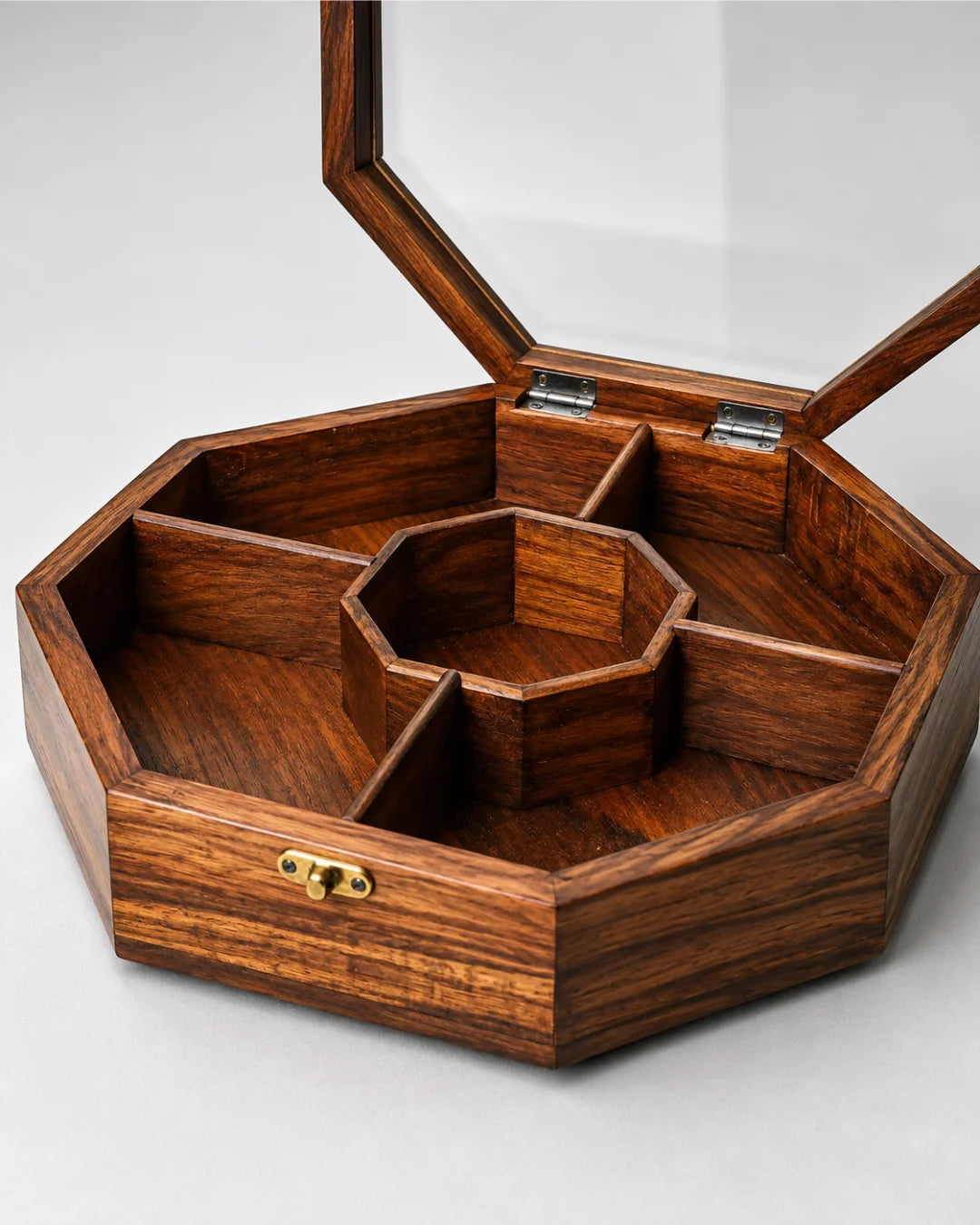Wooden Octagon Dry Fruit Box with Glass Lid - Large