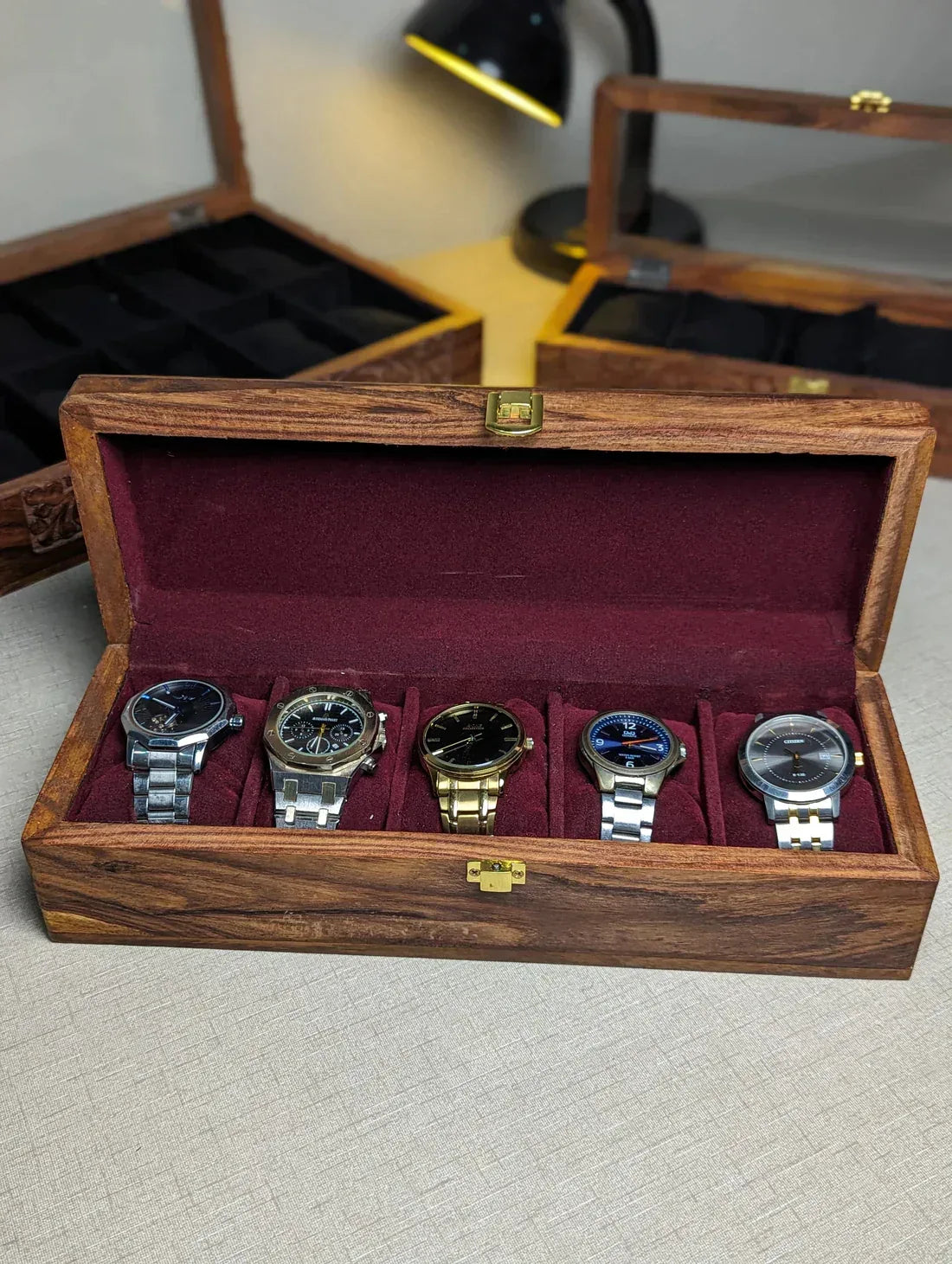 Customize Wooden Watch Organizer Box (With Name )- for 5 Watches - Woodistan