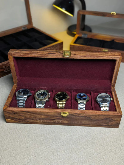 Customize Wooden Watch Organizer Box (With Name )- for 5 Watches - Woodistan