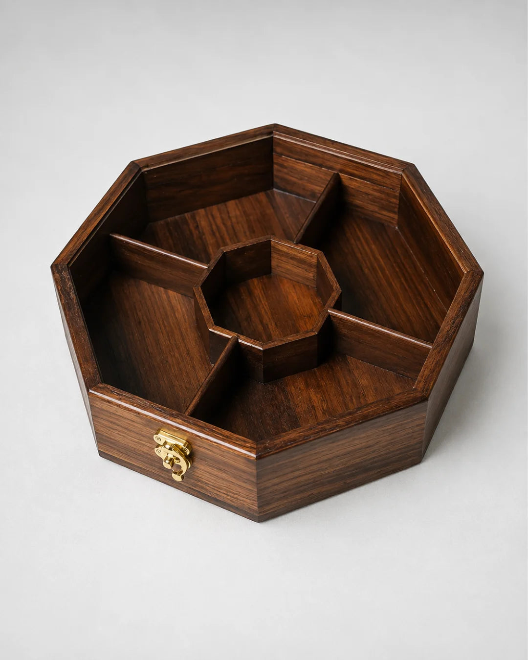 Wooden Octagon Dry Fruit Box with Glass Lid - Large